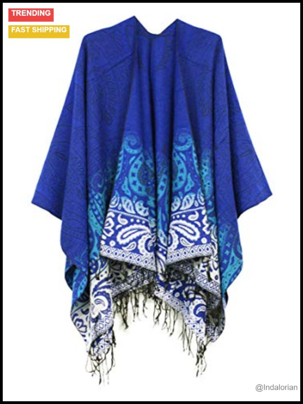 Vintage Pattern Tassel Poncho Shawl Cape Wrap